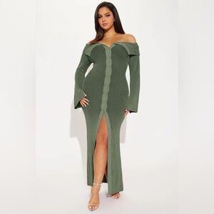 Fashion Nova Olive Off-Shoulder Ribbed Dress